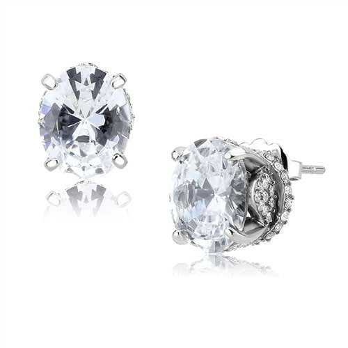 Jewellery Kingdom Ladies Oval Studs 250 Carat Solitaire Stainless Steel Earrings (Silver) - Earrings - British D'sire