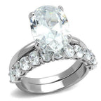 Jewellery Kingdom Ladies Oval Wedding Engagement Band Set 2pcs 7K Rhodium Ring (Silver) - Engagement Rings - British D'sire