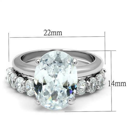 Jewellery Kingdom Ladies Oval Wedding Engagement Band Set 2pcs 7K Rhodium Ring (Silver) - Engagement Rings - British D'sire