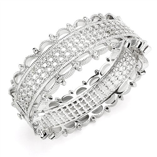 Jewellery Kingdom Ladies Pave Cubic Zirconia 7.25 Inch Rhodium Sparkling Bangle Silver - Bracelets & Bangles - British D'sire Main image