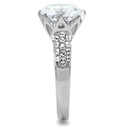 Jewellery Kingdom Ladies Pave Cubic Zirconia Stainless Steel Engagement Dress Ring (Silver) - Jewelry Rings - British D'sire