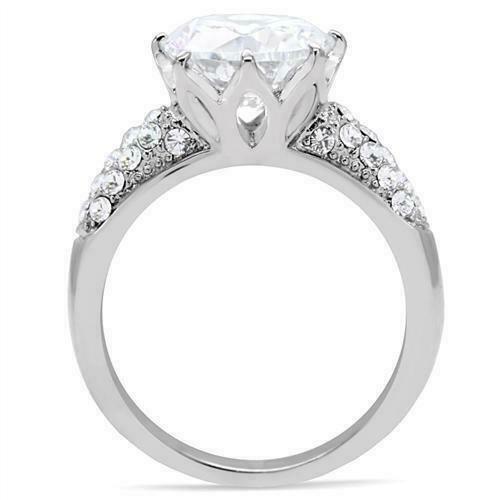 Jewellery Kingdom Ladies Pave Cubic Zirconia Stainless Steel Engagement Dress Ring (Silver) - Jewelry Rings - British D'sire