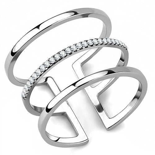 Jewellery Kingdom Ladies Pave Sparkling Cuff Open Band Stainless Steel Ring (Silver) - Rings - British D'sire Main image