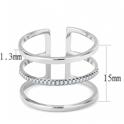 Jewellery Kingdom Ladies Pave Sparkling Cuff Open Band Stainless Steel Ring (Silver) Secondary image