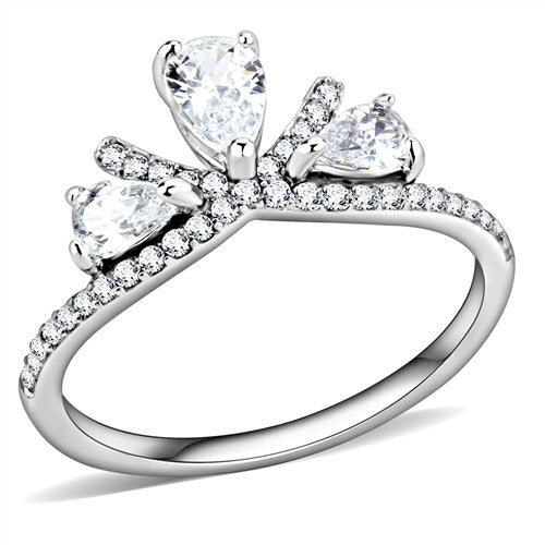 Jewellery Kingdom Ladies Pear 22 Carat Three Stone Crossover Stainless Steel Ring (Silver) - Jewelry Rings - British D'sire Main image
