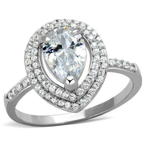 Jewellery Kingdom Ladies Pear 250 Carat Pretty Cubic Zirconia Dress Ring (Sterling Silver) - Jewelry Rings - British D'sire Main image