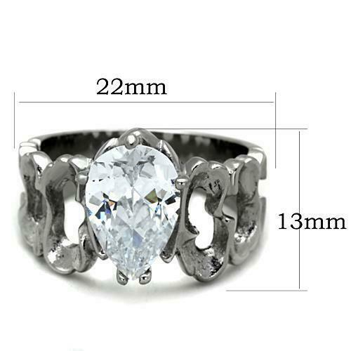 Jewellery Kingdom Ladies Pear 3 Carat Solitaire Cubic Zirconia Stainless Steel Ring (Silver) - Jewelry Rings - British D'sire