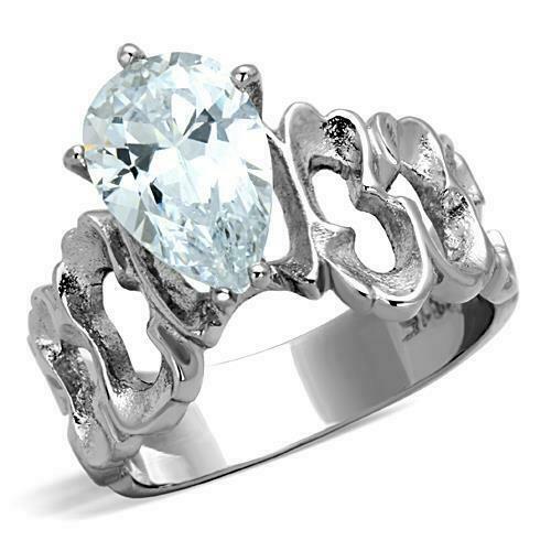 Jewellery Kingdom Ladies Pear 3 Carat Solitaire Cubic Zirconia Stainless Steel Ring (Silver) - Jewelry Rings - British D'sire Main image