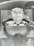 Jewellery Kingdom Ladies Pear 3ct Cubic Zirconia Engagement Stainless Steel Clear Ring - Jewelry Rings - British D'sire