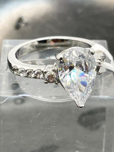 Jewellery Kingdom Ladies Pear 3ct Cubic Zirconia Engagement Stainless Steel Clear Ring - Jewelry Rings - British D'sire