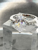 Jewellery Kingdom Ladies Pear 3ct Cubic Zirconia Engagement Stainless Steel Clear Ring - Jewelry Rings - British D'sire