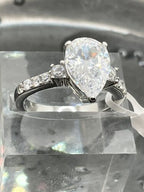 Jewellery Kingdom Ladies Pear 3ct Cubic Zirconia Engagement Stainless Steel Clear Ring - Jewelry Rings - British D'sire