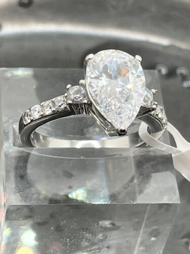 Jewellery Kingdom Ladies Pear 3ct Cubic Zirconia Engagement Stainless Steel Clear Ring - Jewelry Rings - British D'sire