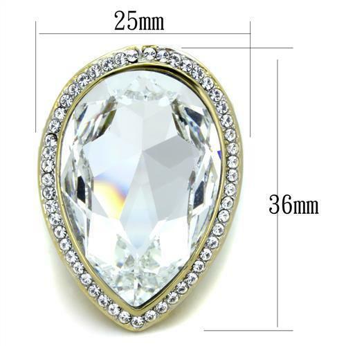 Jewellery Kingdom Ladies Pear Big Cocktail 25 Carat Steel Statement Ring (Gold) - Jewelry Rings - British D'sire