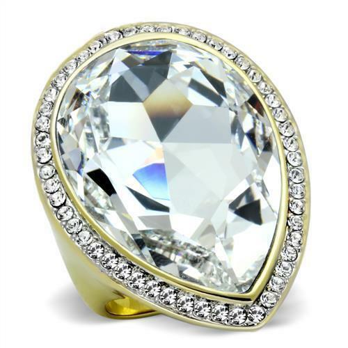 Jewellery Kingdom Ladies Gold Pear Cocktail 25 Carat 18kt Steel Statement Ring Secondary image
