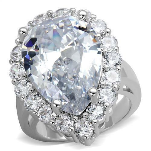 Jewellery Kingdom Ladies Pear Cocktail 17CT Sparkling statement Ring (Silver) - Jewelry Rings - British D'sire Main image