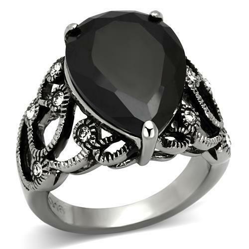 Jewellery Kingdom Ladies Pear Cubic Zirconia 10K Stainless Steel Antiqued Ring (Black) - Rings - British D'sire Main image