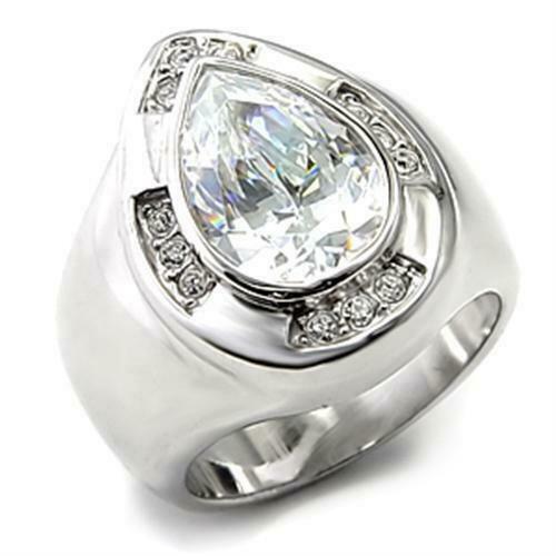 Jewellery Kingdom Ladies Pear Cubic Zirconia Bezel Sparkling Comfort 8CT Ring (Sterling Silver & Clear) - Jewelry Rings - British D'sire Main image