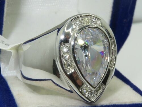Jewellery Kingdom Ladies Pear Cubic Zirconia Bezel Sparkling Comfort 8CT Ring (Sterling Silver & Clear) - Jewelry Rings - British D'sire