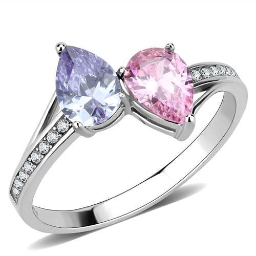 Jewellery Kingdom Ladies Pear Cubic Zirconia Pink Lavender Sapphire 2 Carat Stainless Steel Ring (Silver) - Jewelry Rings - British D'sire Main image