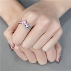 Jewellery Kingdom Ladies Pear Cubic Zirconia Pink Lavender Sapphire 2 Carat Stainless Steel Ring (Silver) - Jewelry Rings - British D'sire