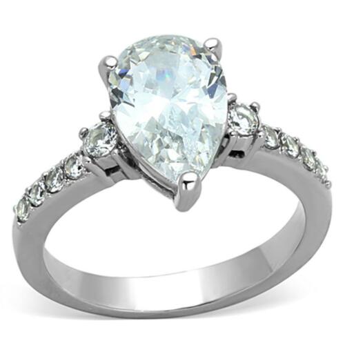 Jewellery Kingdom Ladies Pear Cubic Zirconia Stainless Steel Solitaire Ring (Clear Silver) - Jewelry Rings - British D'sire Main image