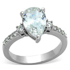 Jewellery Kingdom Ladies Pear Cubic Zirconia Stainless Steel Solitaire Ring (Clear Silver) - Jewelry Rings - British D'sire