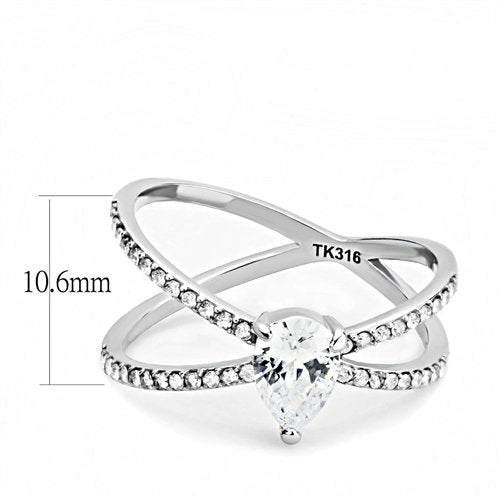 Jewellery Kingdom Ladies Pear Cut Crossover Stainless Steel Ring (Silver) - Jewelry Rings - British D'sire