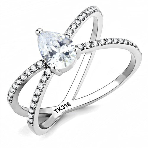 Jewellery Kingdom Ladies Pear Cut Crossover Stainless Steel Ring (Silver) - Jewelry Rings - British D'sire