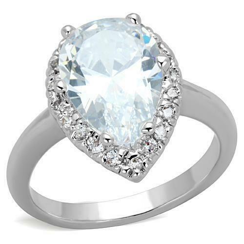 Jewellery Kingdom Ladies Pear Cz 7 Carat Clear Silver Rhodium Pretty Handmade Ring - Jewelry Rings - British D'sire