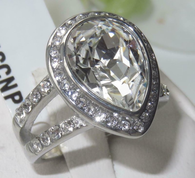 Jewellery Kingdom Ladies Pear Cz Bezel Silver Stainless Steel 8 Carat Cocktail Ring - Jewelry Rings - British D'sire