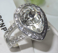 Jewellery Kingdom Ladies Pear Cz Bezel Silver Stainless Steel 8 Carat Cocktail Ring - Jewelry Rings - British D'sire