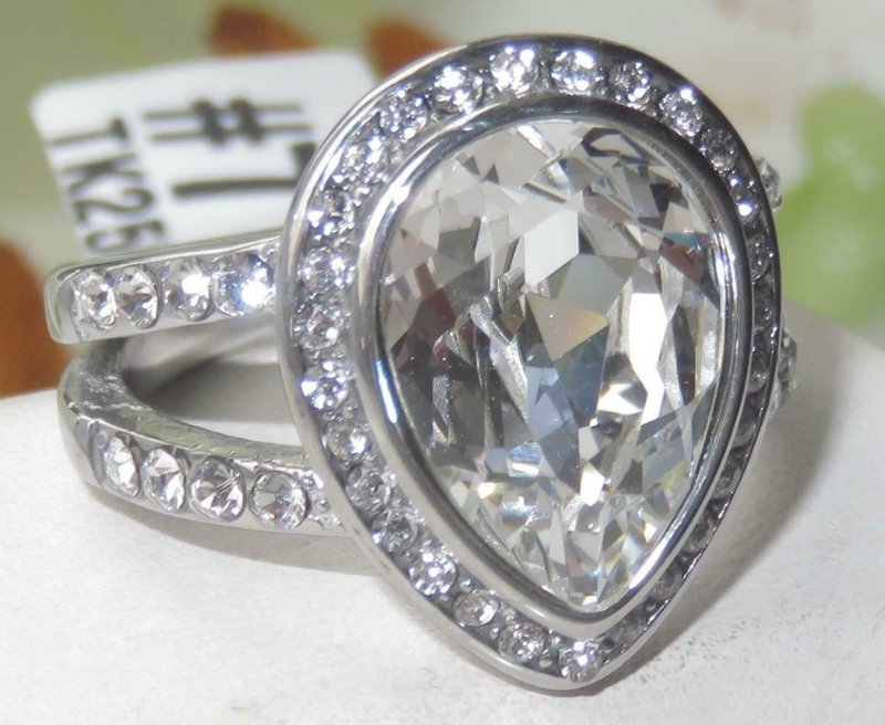Jewellery Kingdom Ladies Pear Cz Bezel Silver Stainless Steel 8 Carat Cocktail Ring - Jewelry Rings - British D'sire