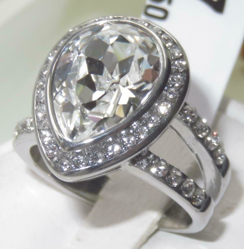 Jewellery Kingdom Ladies Pear Cz Bezel Silver Stainless Steel 8 Carat Cocktail Ring - Jewelry Rings - British D'sire Main image