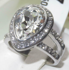 Jewellery Kingdom Ladies Pear Cz Bezel Silver Stainless Steel 8 Carat Cocktail Ring - Jewelry Rings - British D'sire