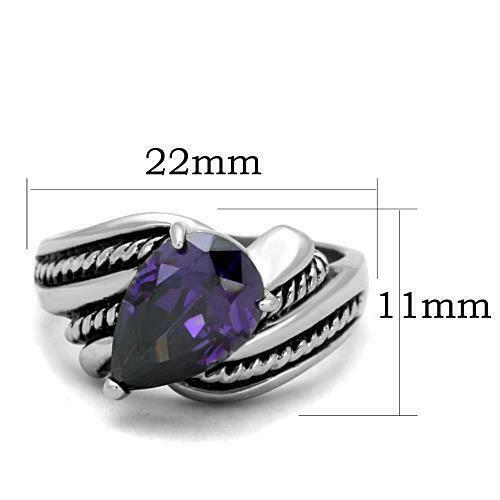 Jewellery Kingdom Ladies Pear Cz Purple Pave 4 Carat Stainless Steel Silver Amethyst Ring - Jewelry Rings - British D'sire