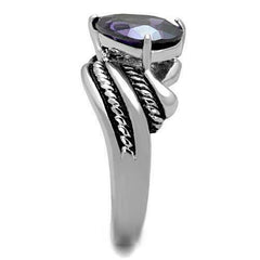 Jewellery Kingdom Ladies Pear Cz Purple Pave 4 Carat Stainless Steel Silver Amethyst Ring - Jewelry Rings - British D'sire