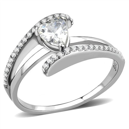 Jewellery Kingdom Ladies Pear Cz Stainless Steel Dress Pave 2 Carat Pretty Ring (Silver) - Jewelry Rings - British D'sire Main image