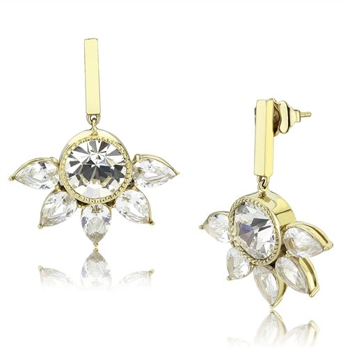 Jewellery Kingdom Ladies Pear Drop Cz Bezel Stainless Steel 18kt Hypo Allergic Earrings (Gold) - Earrings - British D'sire