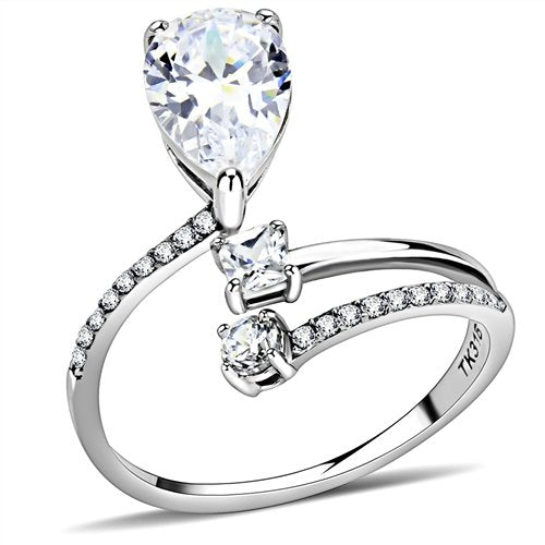 Jewellery Kingdom Ladies Pear Princess Solitaire Cz Floating Stainless Steel Silver Ring - Jewelry Rings - British D'sire
