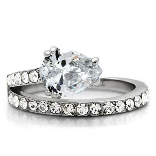 Jewellery Kingdom Ladies Pear Ring Simulated Diamonds Stainless Steel Silver Accents Pave - Jewelry Rings - British D'sire