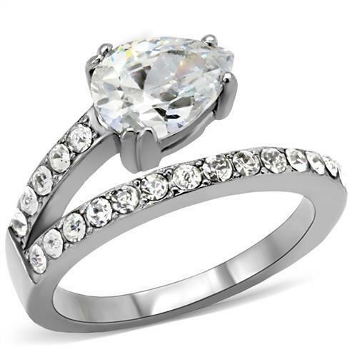 Jewellery Kingdom Ladies Pear Ring Simulated Diamonds Stainless Steel Silver Accents Pave - Jewelry Rings - British D'sire Main image