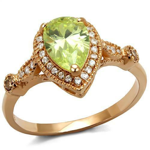 Jewellery Kingdom Ladies Pear Rose Gold Apple Green Light Peridot Sterling Ring (Silver) - Jewelry Rings - British D'sire Main image