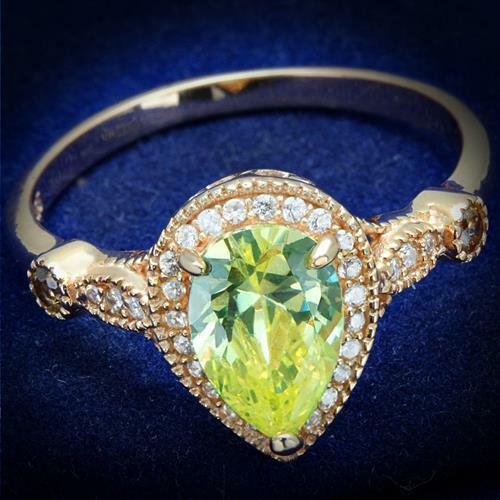 Jewellery Kingdom Ladies Pear Rose Gold Apple Green Light Peridot Sterling Silver Ring Secondary image