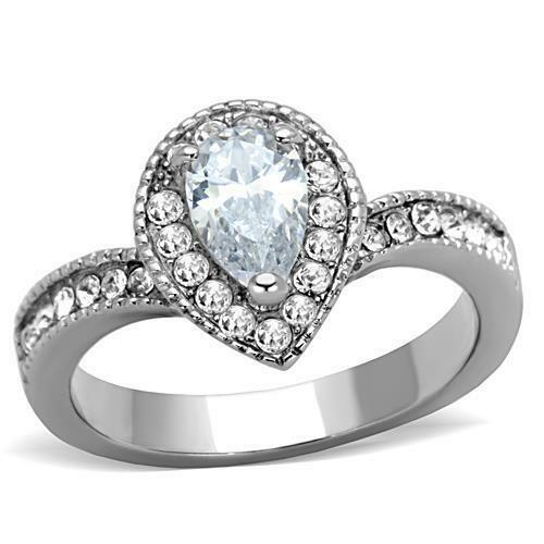 Jewellery Kingdom Ladies Pear Simulated Diamonds Stainless Steel 1ct Pretty Ring (Silver) - Jewelry Rings - British D'sire Main image