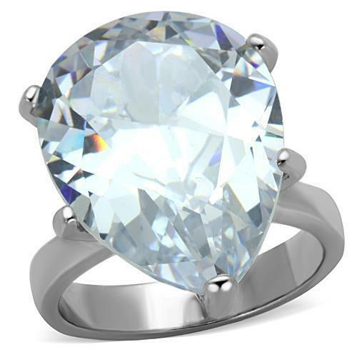 Jewellery Kingdom Ladies Pear Solitaire Cocktail Stainless Steel Cubic Zirconia 8CT Ring (Silver) - Jewelry Rings - British D'sire Main image