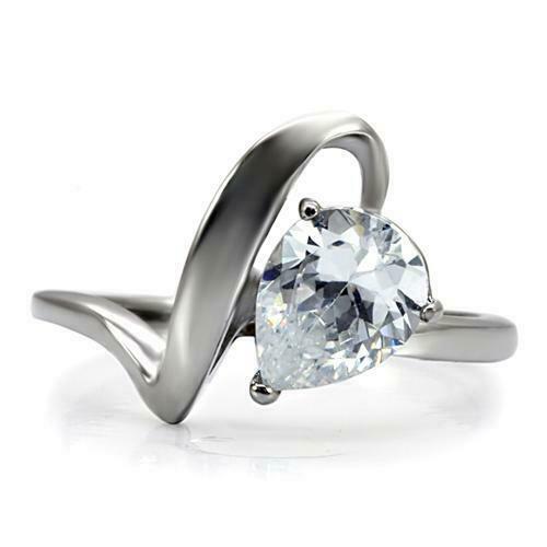 Jewellery Kingdom Ladies Pear Solitaire Cz Stainless Steel Twist 3 Carat Ring (Silver) Secondary image