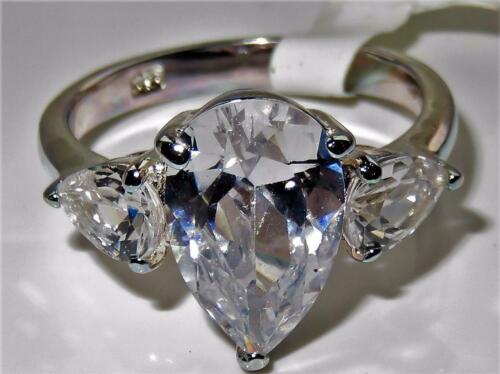 Jewellery Kingdom Ladies Pear Three Stone Cz Anniversary Sterling Silver Past Present Ring - Jewelry Rings - British D'sire