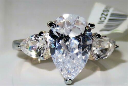 Jewellery Kingdom Ladies Pear Three Stone Cz Anniversary Sterling Silver Past Present Ring Secondary image