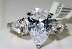 Jewellery Kingdom Ladies Pear Three Stone Cz Anniversary Sterling Silver Past Present Ring - Jewelry Rings - British D'sire